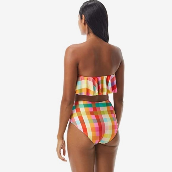 Kate Spade Garden Plaid Ruffled Bandeau Bikini Top - Picture 3 of 5